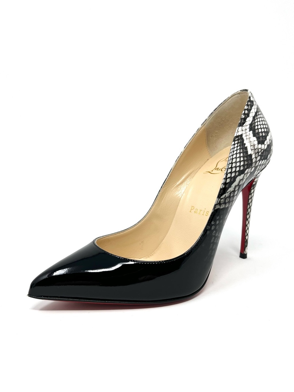 Christian Louboutin Pigalle Follies 100 Black Patent Snake Pumps Heels 36.5 6.5